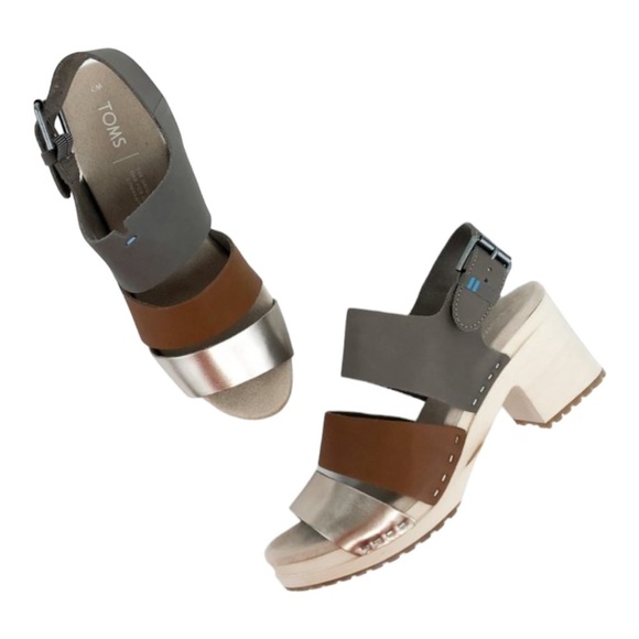 TOMS Phoebe Block Heel Wood Clog Sandal Olive Brown Gold Womens Size 10 NWT - Picture 3 of 10